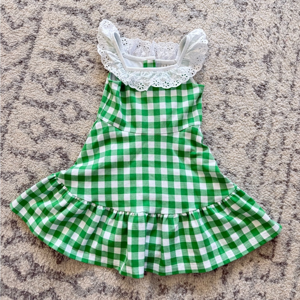 Janie and Jack Green Gingham Eyelet Ruffle Ponte Dress Toddler Size 4 - Picture 3 of 9